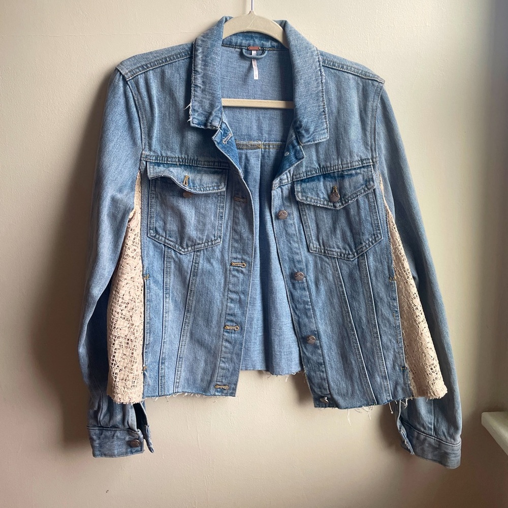 Free People denim jacket w/ lace